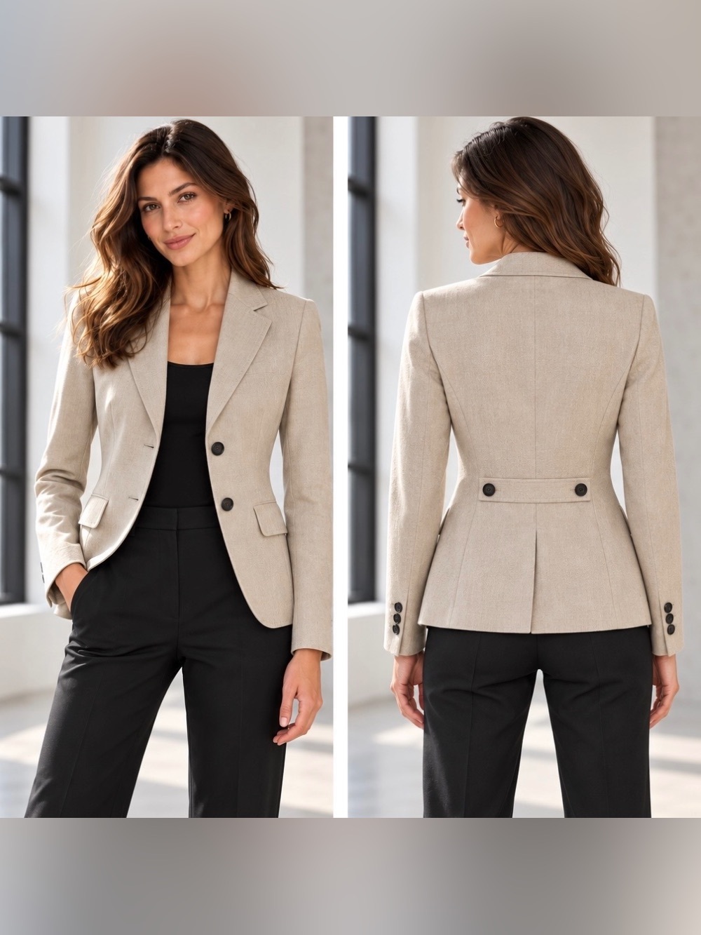 Banana Republic Wool Blend Tailored Blazer in Neutral Beige, Size 2